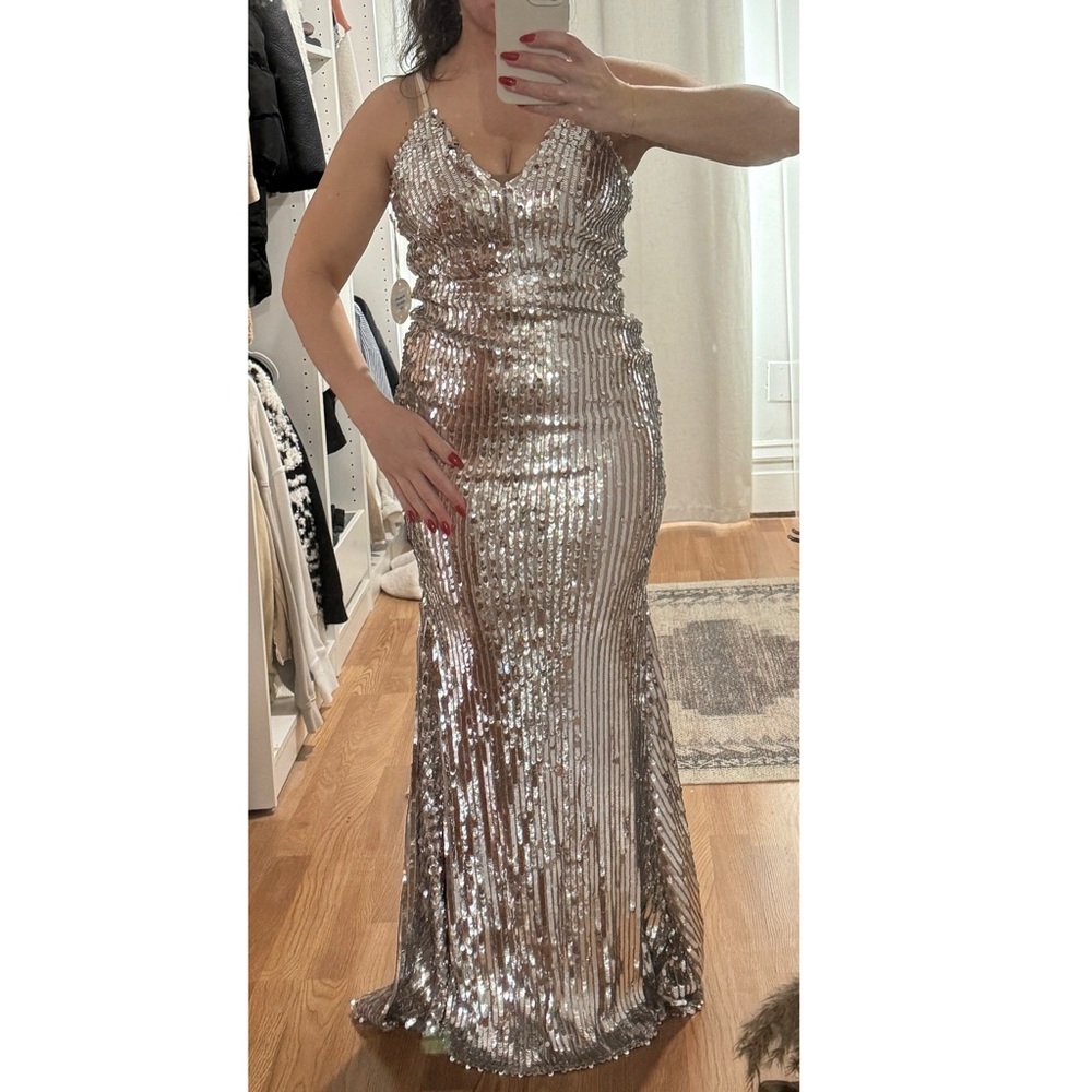 Akira long sequined dress NWT